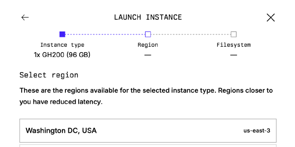 Lambda cloud select instance region